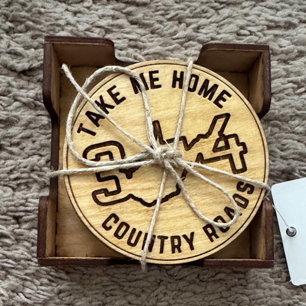 Wooden 'Take Me Home Country Roads' Coasters - Natural Wood